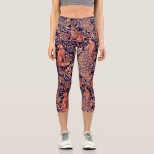 WALDTIERE, FOX, PEACOCK, HARTPINK BLUE FLORAL CAPRI LEGGINGS