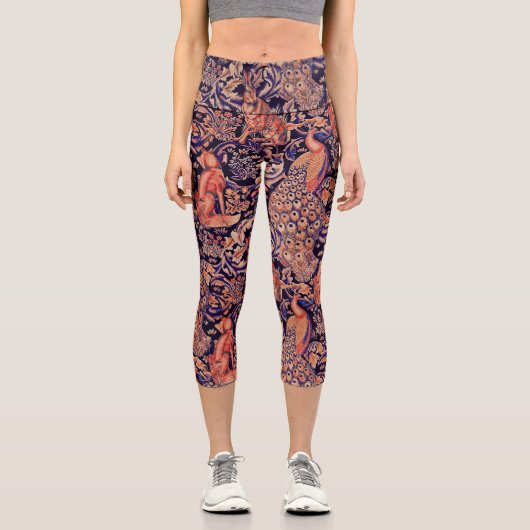 WALDTIERE, FOX, PEACOCK, HARTPINK BLUE FLORAL CAPRI LEGGINGS (Vorderseite)