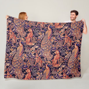 WALDTIERE, FOX, PEACOCK, HARTPINK BLUE FLORAL FLEECEDECKE