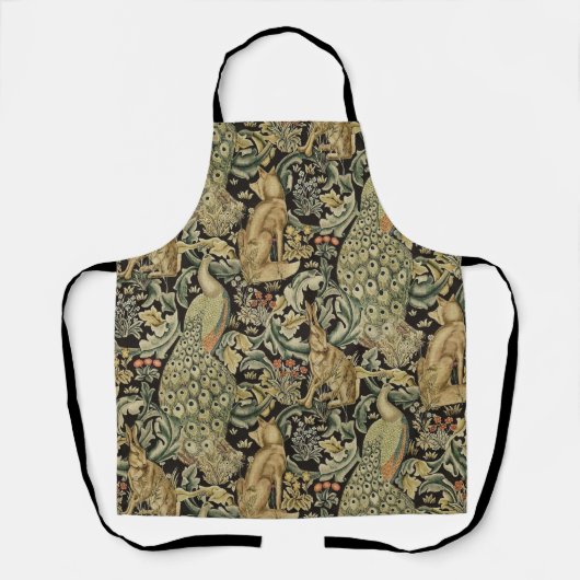 WALDTIERE Fox, Pfau, Hasen in grüner Blüte Schürze (Vorderseite)