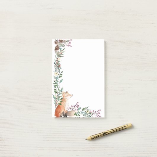 Waldtiere, Fuchs, Blattwerk, Weihnachtsbeeren Post-it Klebezettel (Auf Schreibtisch)