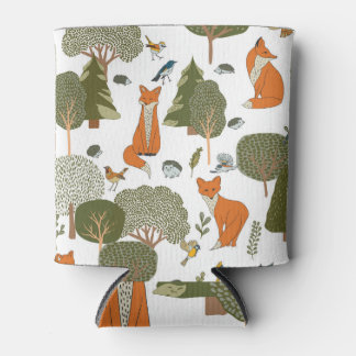 Waldtiere: Füchse, Vogelmuster Dosenkühler