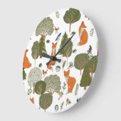 Waldtiere: Füchse, Vogelmuster Große Wanduhr (Winkel)