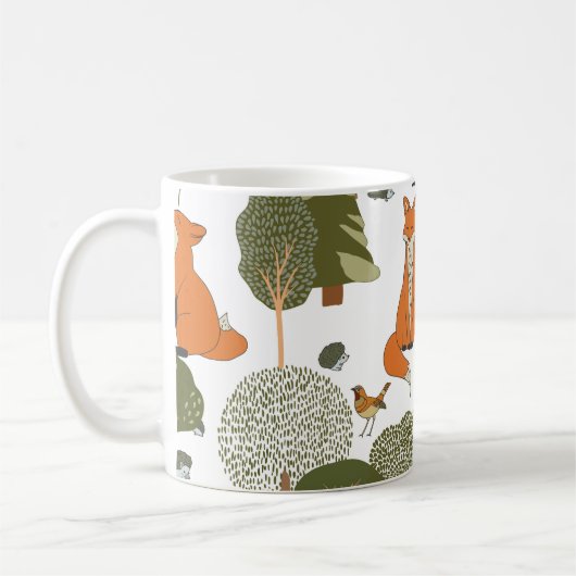 Waldtiere: Füchse, Vogelmuster Kaffeetasse (Links)