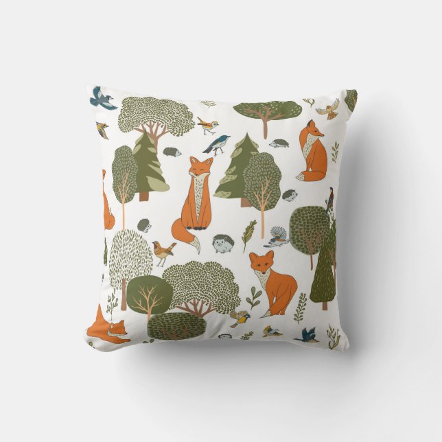 Waldtiere: Füchse, Vogelmuster Kissen (Vorderseite)