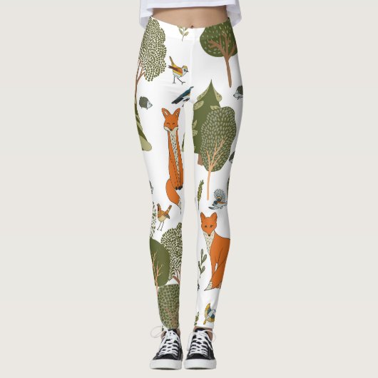 Waldtiere: Füchse, Vogelmuster Leggings (Vorderseite)