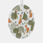 Waldtiere: Füchse, Vogelmuster Ornament Aus Glas (Vorderseite Rechts)