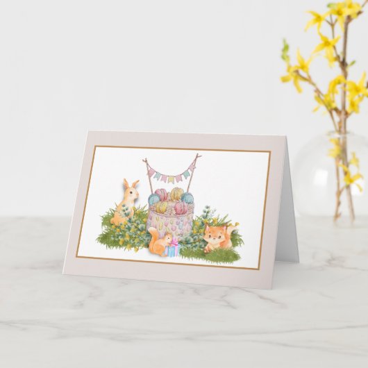 Waldtiere Geburtskarte Karte (Gelbe Blume)