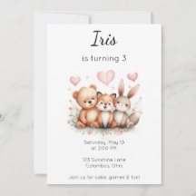 Waldtiere Geburtstag Bär Fuchs Hase Blumenmuster