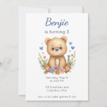 Waldtiere Geburtstag Bär Junge Blaue Herzen