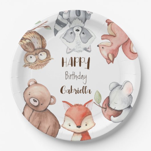 Waldtiere Geburtstag personalisiert Pappteller (Vorderseite)