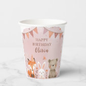 Waldtiere Geburtstag Rosa Party Pappbecher (Vorderseite)