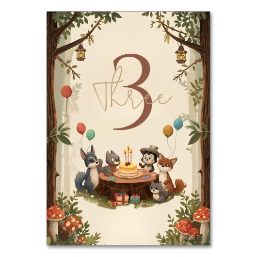 "Waldtiere Geburtstag Rustikaler Wald Tischnummer (Rückseite)