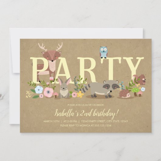 Waldtiere Geburtstagsparty Einladung (Vorderseite)