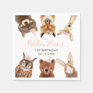 Waldtiere Geburtstagsparty Pink Serviette