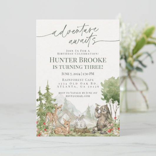 Waldtiere Geburtstagsparty Woodsy Einladung (Stehend Vorderseite)
