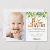 Waldtiere Geburtstagswald Grüne Foto Einladung (Vorderseite)
