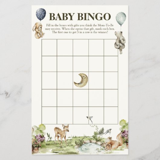 Waldtiere Gender Neutral Baby Bingo Game Flyer (Vorne)