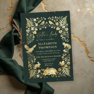 Waldtiere-Geschichtenbuch-Wald-Gold-Baby-Party Einladung