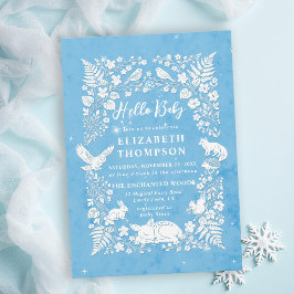 Waldtiere-Geschichtenbuch Winter Blau Baby Shower Einladung