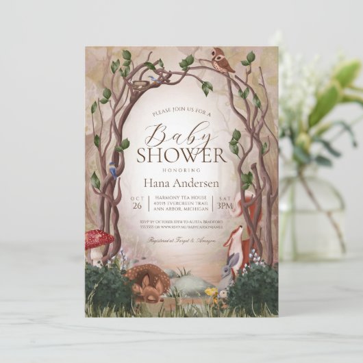 Waldtiere Geschlecht neutrale Babydusche Einladung (Stehend Vorderseite)