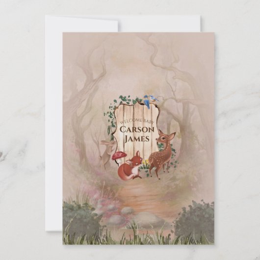 Waldtiere Geschlecht neutrale Babydusche Einladung (Rückseite)