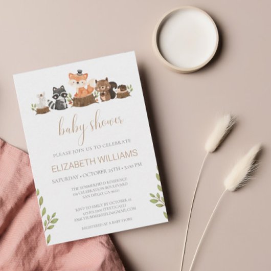 Waldtiere Geschlecht neutrale Babydusche Einladung