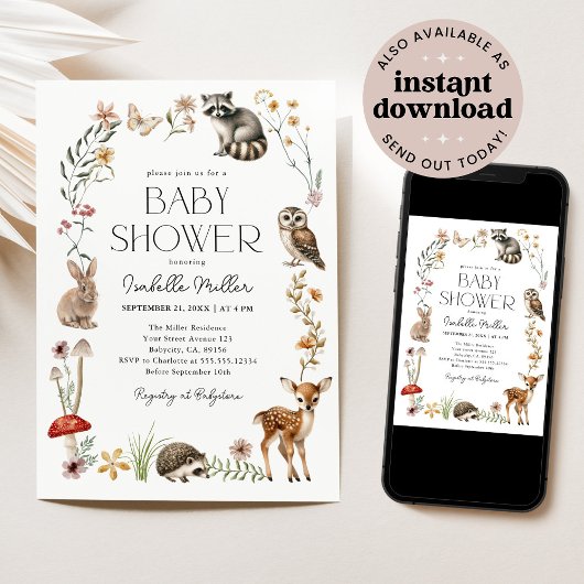 Waldtiere Geschlecht neutrale Babydusche Einladung