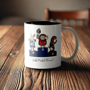 Waldtiere Goldmedaillengewinner Geschenk Podium Ku Zweifarbige Tasse