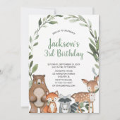 Waldtiere Grün Geburtstag Einladung (Vorderseite)