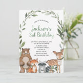 Waldtiere Grün Geburtstag Einladung (Stehend Vorderseite)
