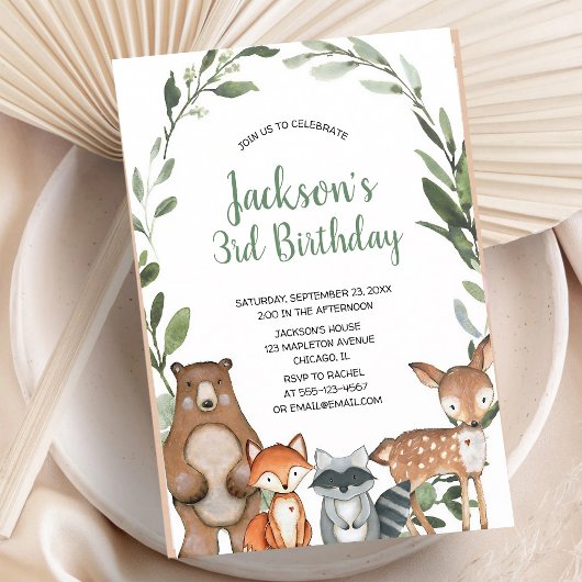 Waldtiere Grün Geburtstag Einladung