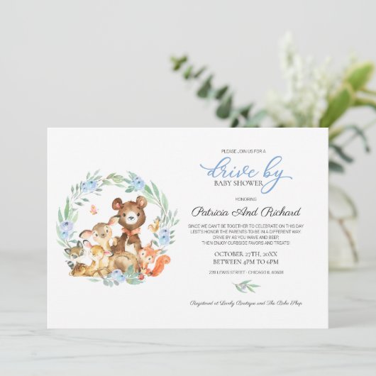 Waldtiere Grünantrieb mit Babydusche Einladung (Stehend Vorderseite)