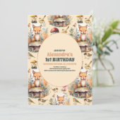 Waldtiere Grüne 1. Geburtstag Einladung (Stehend Vorderseite)