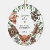 Waldtiere Grüne Kleider 1. Weihnachtsfest Keramik Ornament (Links)