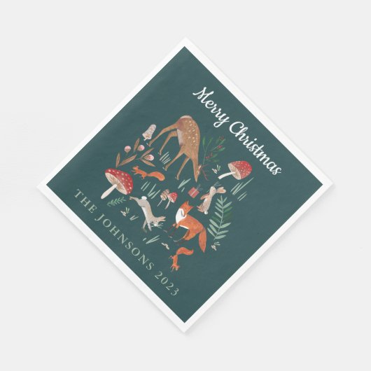 Waldtiere Grüne Weihnachten Serviette (Ecke)