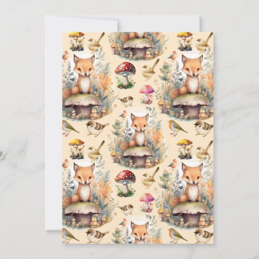 Waldtiere Grünflächen 1. Geburtstag Foto Einladung (Rückseite)