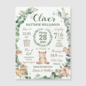 Waldtiere Grünpflanzen Baby Birth Print Stats Magnetkarte (Vorderseite)