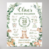 Waldtiere Grünpflanzen Baby Birth Print Stats Poster (Vorne)