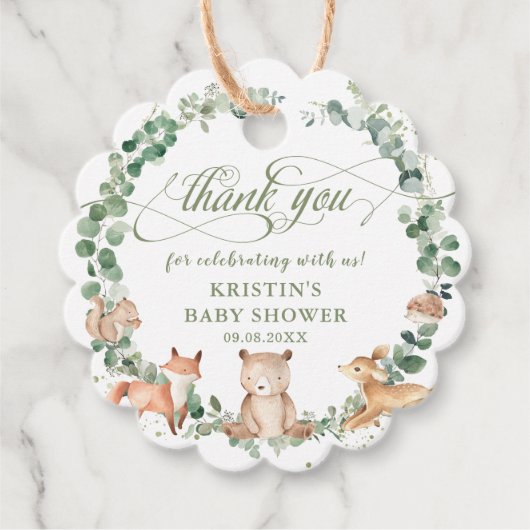 Waldtiere Grünpflanzen Geburtstag Baby Dusche Fa. Geschenkanhänger (Vorderseite)