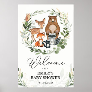 Waldtiere Grünpflanzen Gold Forest Welcome Baby Poster