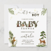 Waldtiere Grünpflanzen Junge Dusche Einladung (Vorderseite)