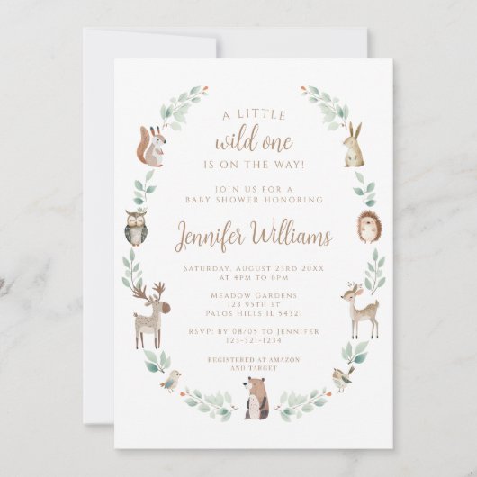 Waldtiere Grünpflanzen Junge Dusche Einladung (Vorderseite)