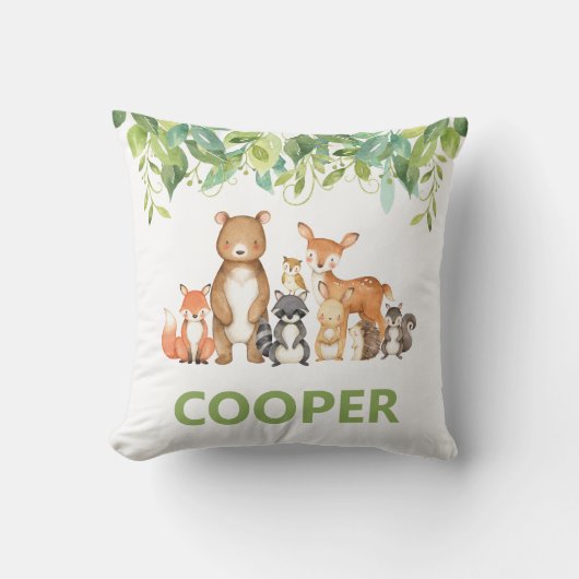 Waldtiere Grünpflanzen Kinder Kinderzimmer Zimmerd Kissen (Vorderseite)