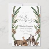 Waldtiere Grünpflanzen Kinderdusche Einladung (Vorderseite)