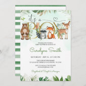 Waldtiere Grünpflanzen Kinderdusche Einladung (Vorne/Hinten)