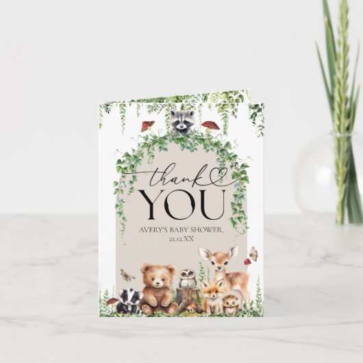 Waldtiere Grünpflanzen Mushroom Kinderdusche Dankeskarte (Vorderseite)