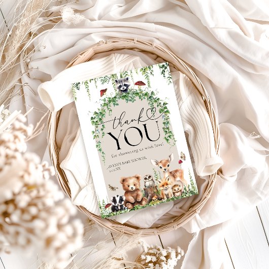 Waldtiere Grünpflanzen Mushroom Kinderdusche Dankeskarte