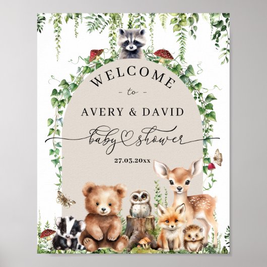 Waldtiere Grünpflanzen Mushroom Kinderdusche Poster (Vorne)