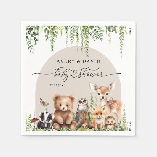 Waldtiere Grünpflanzen Mushroom Kinderdusche Serviette (Vorderseite)